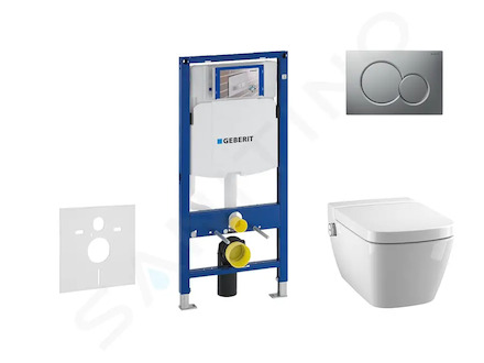 Geberit Duofix - Modul pro závěsné WC s tlačítkem Sigma01, matný chrom + Tece One - sprchovací toaleta a sedátko, Rimless, SoftC