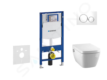 Geberit Duofix - Modul pro závěsné WC s tlačítkem Sigma20, bílá/lesklý chrom + Tece One - sprchovací toaleta a sedátko, Rimless,