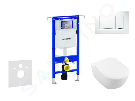 Geberit Duofix - Modul pro závěsné WC s tlačítkem Sigma30, bílá/lesklý chrom + Villeroy Boch - WC a sedátko, DirectFlush, SoftCl