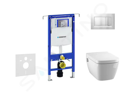 Geberit Duofix - Modul pro závěsné WC s tlačítkem Sigma30, matný chrom/chrom + Tece One - sprchovací toaleta a sedátko, Rimless,