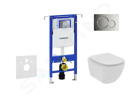 Geberit Duofix - Set předstěnové instalace, klozetu a sedátka Ideal Standard Tesi, tlačítka Sigma01, Rimless, SoftClose, lesklý 