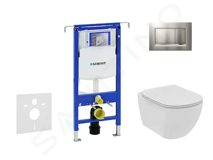 Geberit Duofix - Set předstěnové instalace, klozetu a sedátka Ideal Standard Tesi, tlačítka Sigma30, Rimless, SoftClose, matný c