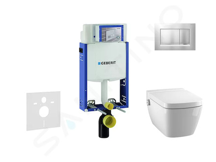 Geberit Kombifix - Modul pro závěsné WC s tlačítkem Sigma30, matný chrom/chrom + Tece One - sprchovací toaleta a sedátko, Rimles