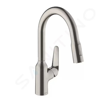 Hansgrohe Focus M42 - Dřezová baterie M429-H180 s výsuvnou sprškou, vzhled nerezu 71801800