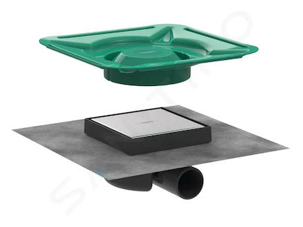 Hansgrohe RainDrain Spot - Podlahová vpusť s roštem 15x15 cm, pro dlažbu, kartáčovaná nerez 56112800