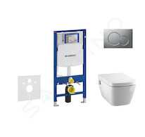 Geberit Duofix - Modul pro závěsné WC s tlačítkem Sigma01, matný chrom + Tece One - sprchovací toaleta a sedátko, Rimless, SoftC