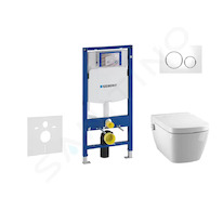 Geberit Duofix - Modul pro závěsné WC s tlačítkem Sigma20, bílá/lesklý chrom + Tece One - sprchovací toaleta a sedátko, Rimless,