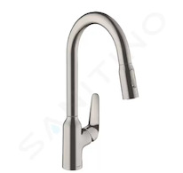 Hansgrohe Focus M42 - Dřezová baterie M429-H220 s výsuvnou sprškou, vzhled nerezu 71800800