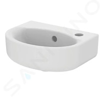 Ideal Standard Connect - Umývátko 35x26 cm, 1 otvor pro baterii vpravo, s Ideal Plus, bílá E7913MA